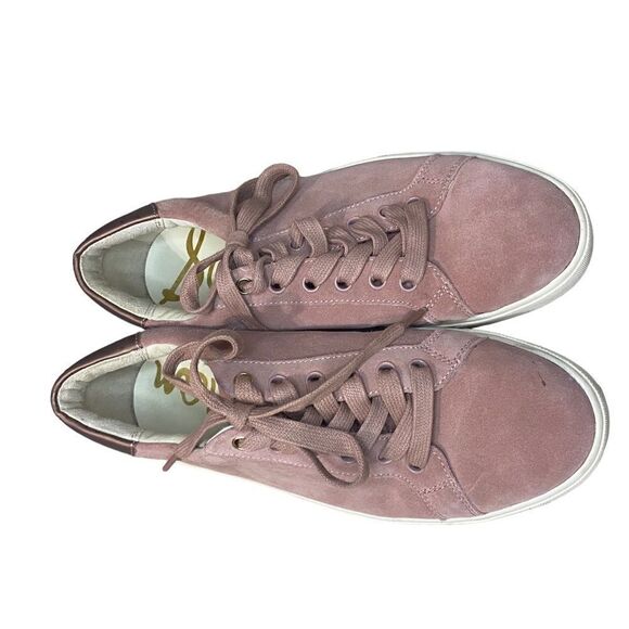 Sam Edelman Ethyl Cameo Pink Suede Lace-Up Low-Top Designer Sneakers - Picture 4 of 6